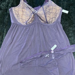 Purple babydoll set with thong panty